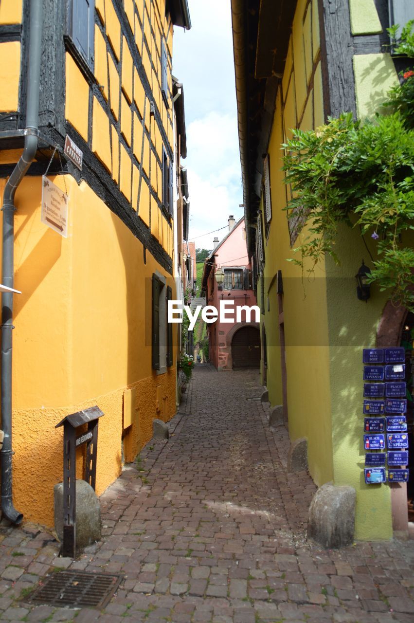 Narrow alley along buildings