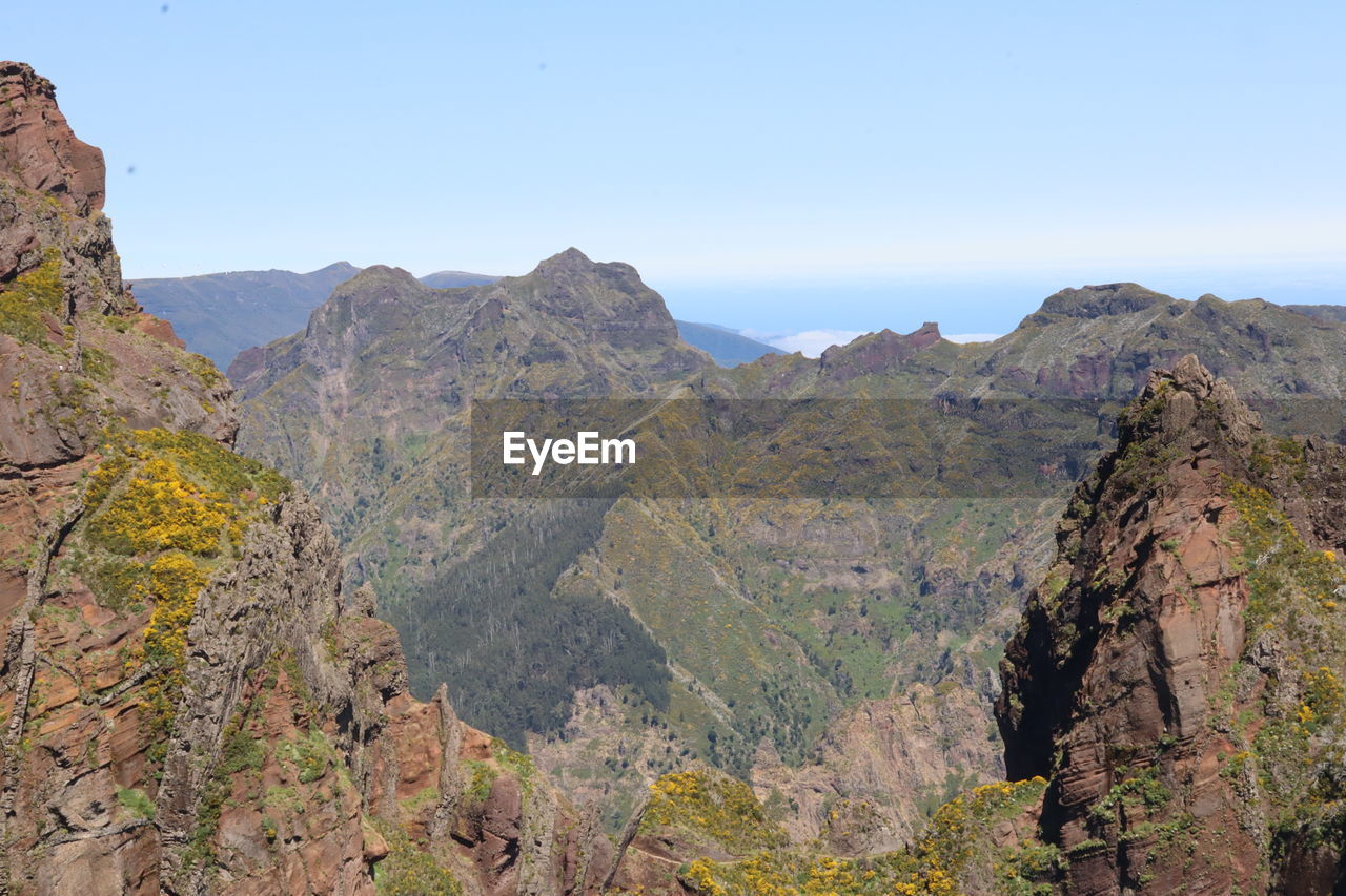 panoramic view of mountains against clear sky