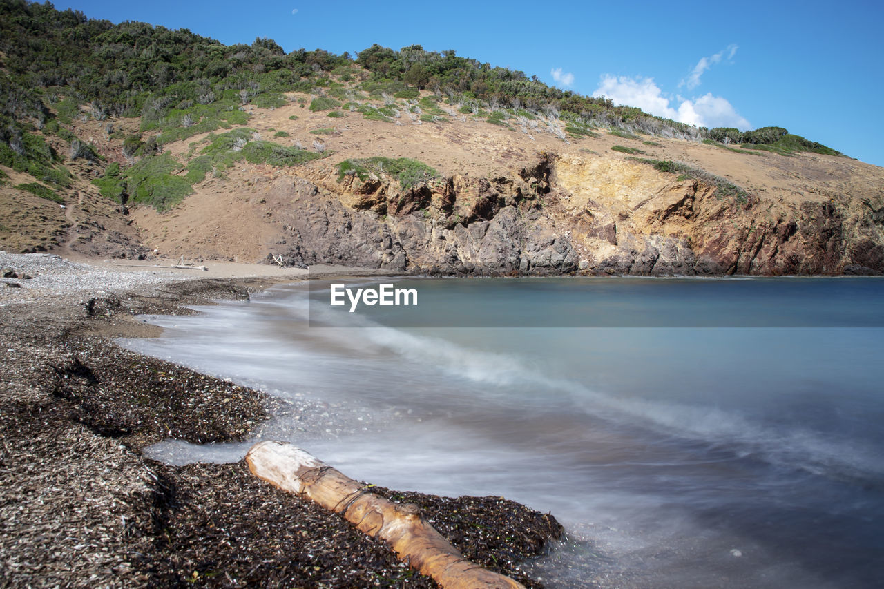 SCENIC VIEW OF SEA BY MOUNTAINS AGAINST SKY