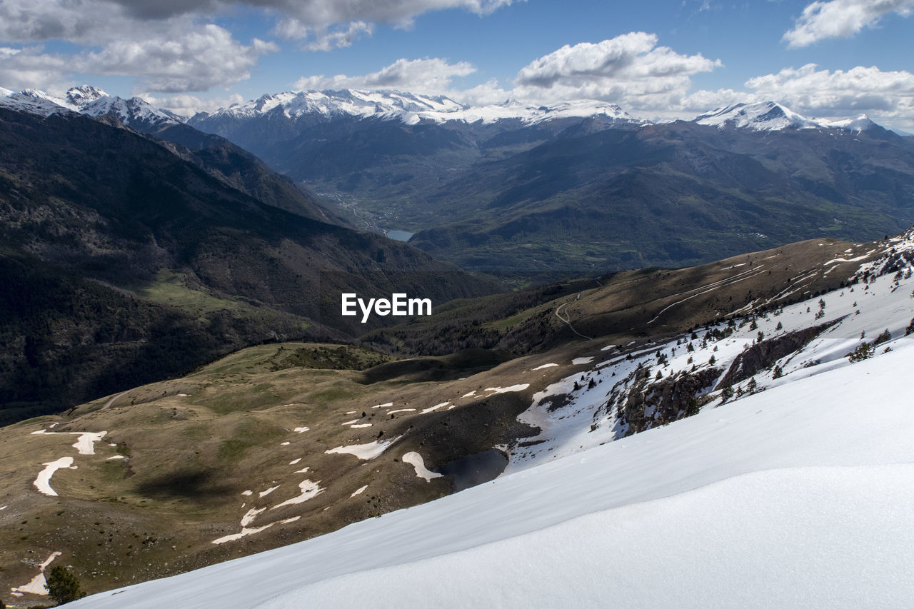 Scenic view of snowcapped mountains against sky