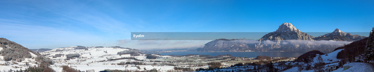 PANORAMIC SHOT OF SNOWCAPPED MOUNTAINS AGAINST SKY