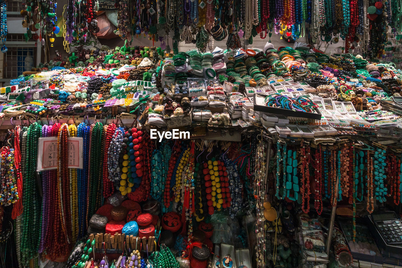 Objects at market stall for sale