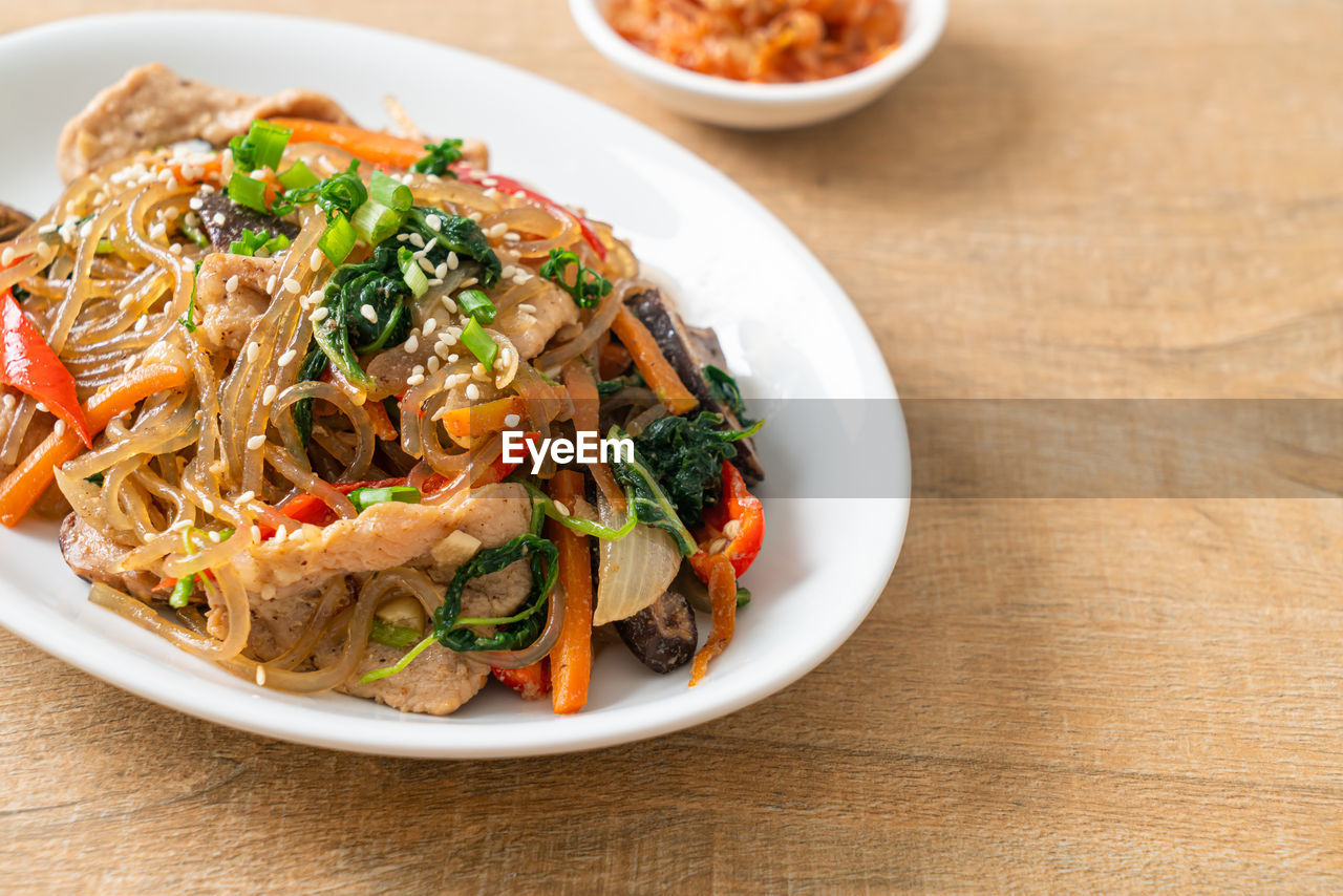 high angle view of food in bowl on table