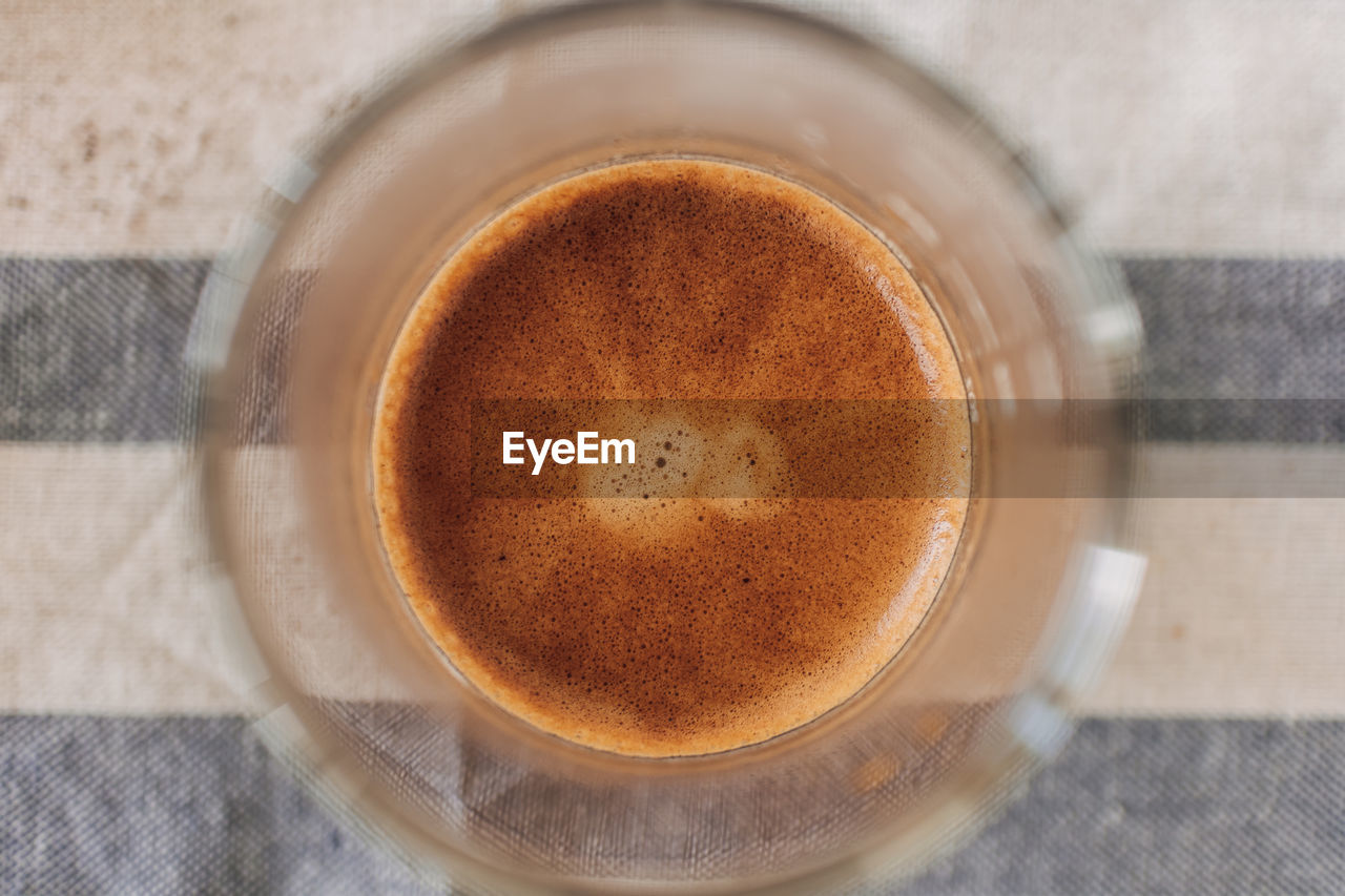 high angle view of black coffee on table