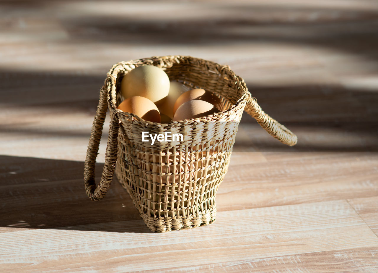 close-up of wicker basket
