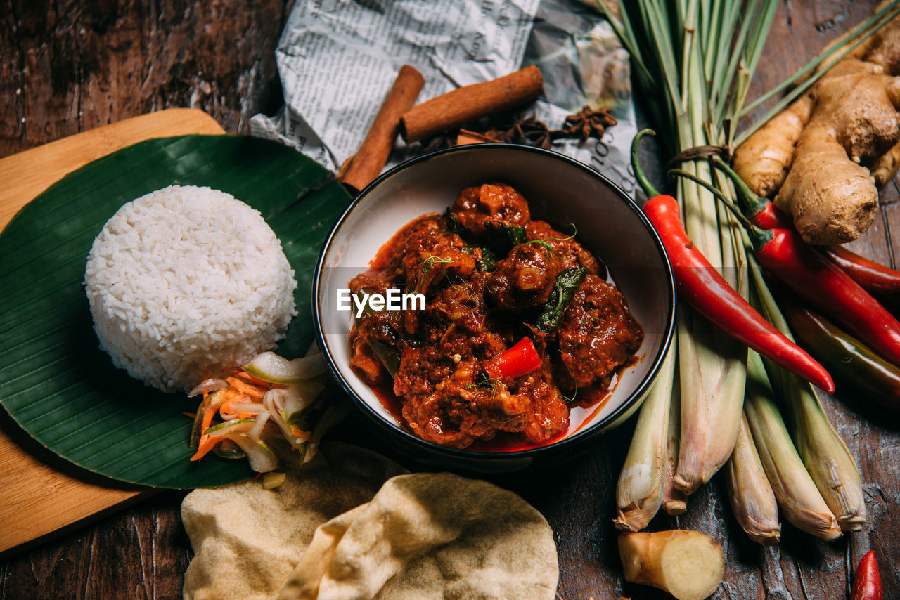 High angle view of food on table