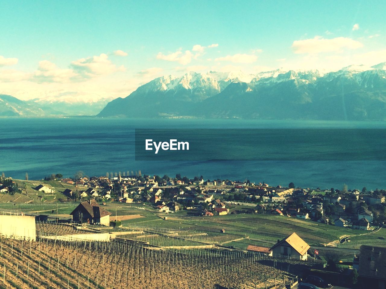 View of village in mountains