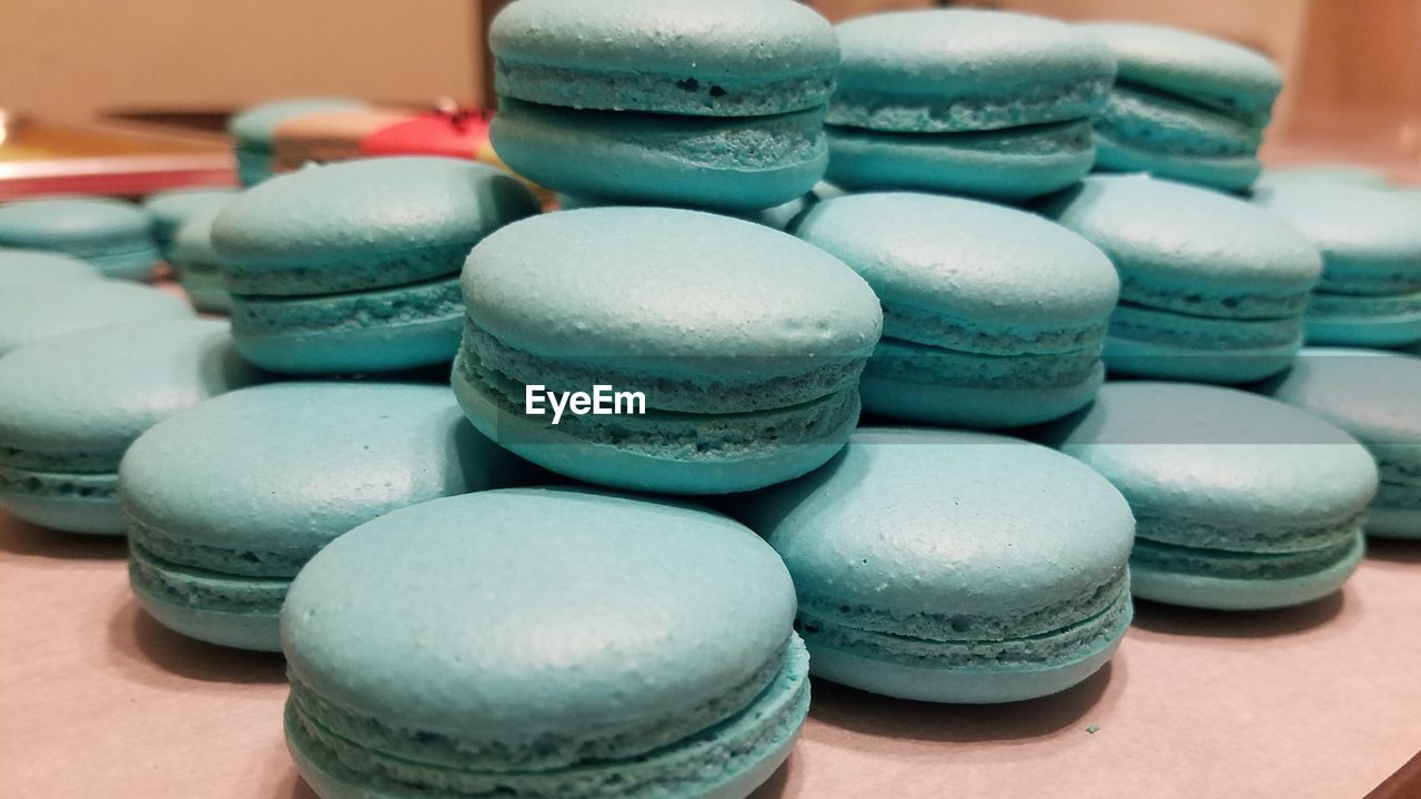Close-up of macaroons table
