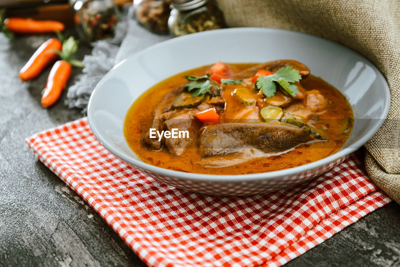 Close-up of meal in bowl on table