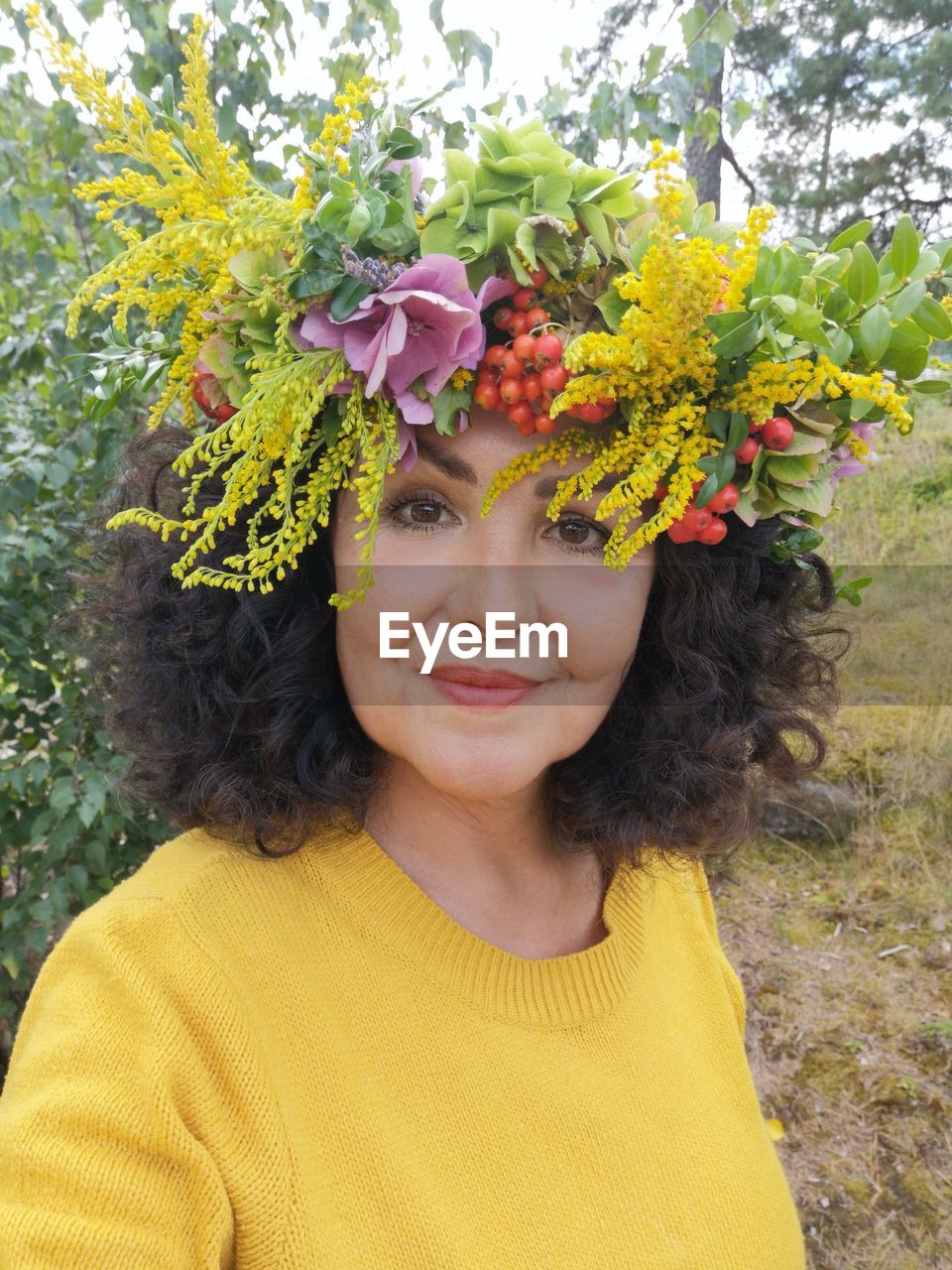 Portrait of  woman with  flowers