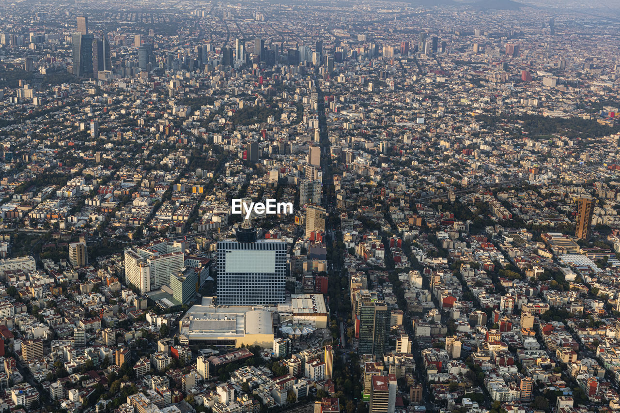 Mexico, mexico city, aerial view of densely populated city at dusk