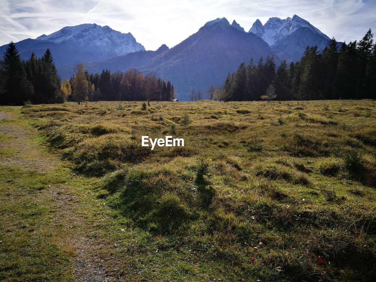 Scenic view of landscape and mountains against sky