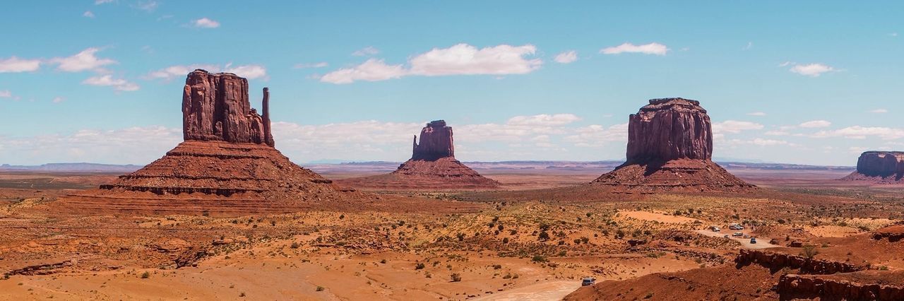 Panoramic view of monument valley against sky