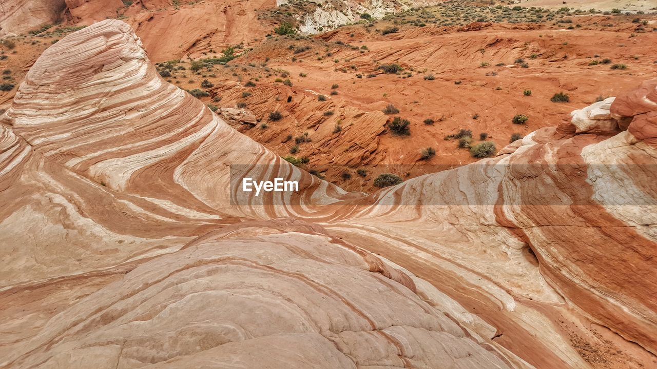 High angle view of rock formations on land