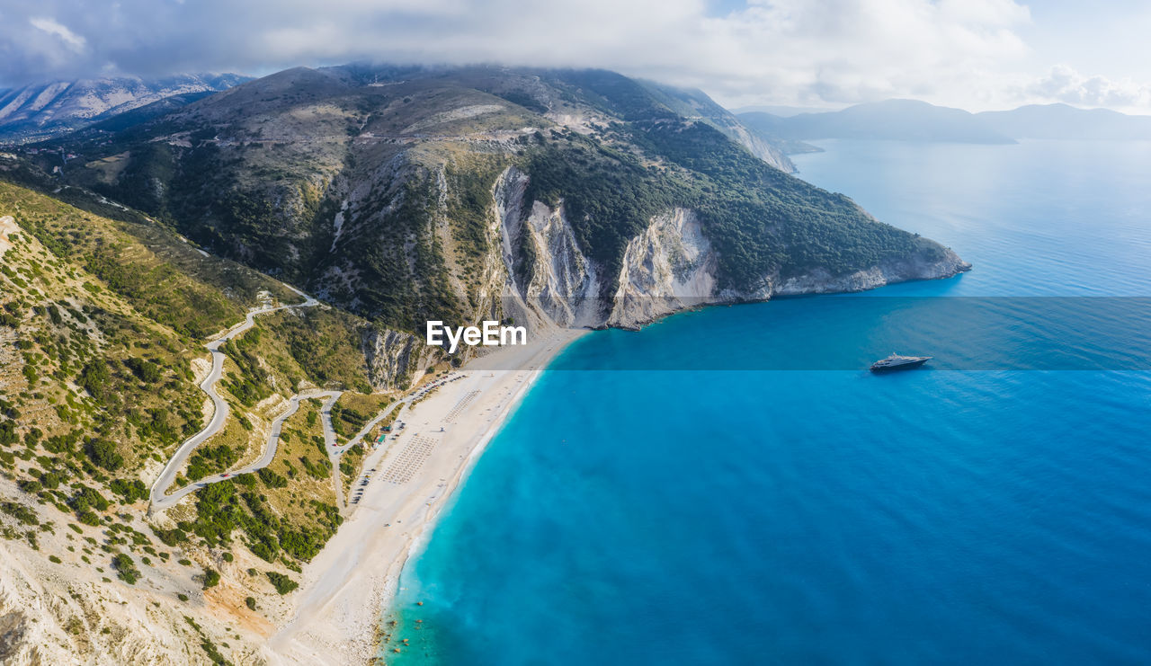 SCENIC VIEW OF SEA AND MOUNTAINS AGAINST SKY