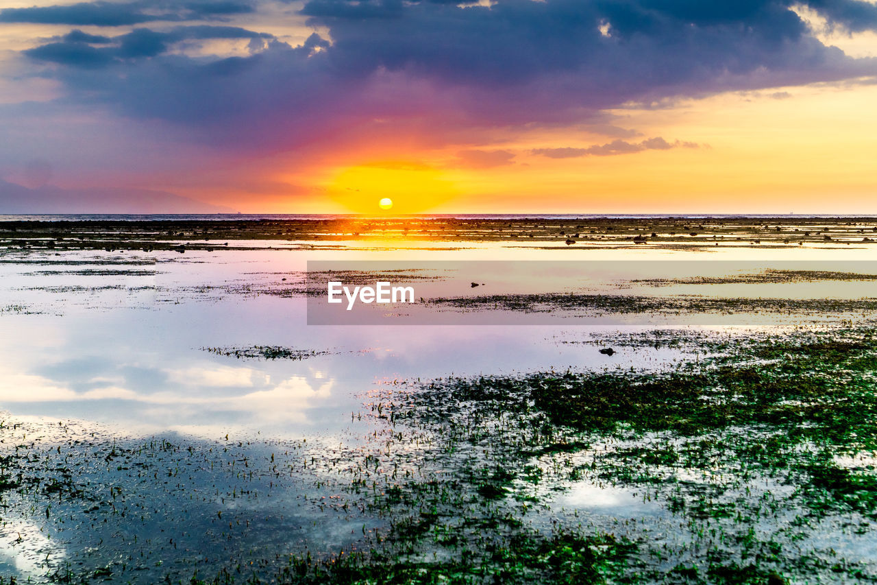SCENIC VIEW OF SEA AGAINST ORANGE SKY