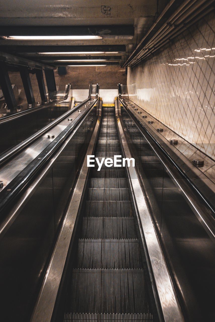 High angle view of escalator in subway station