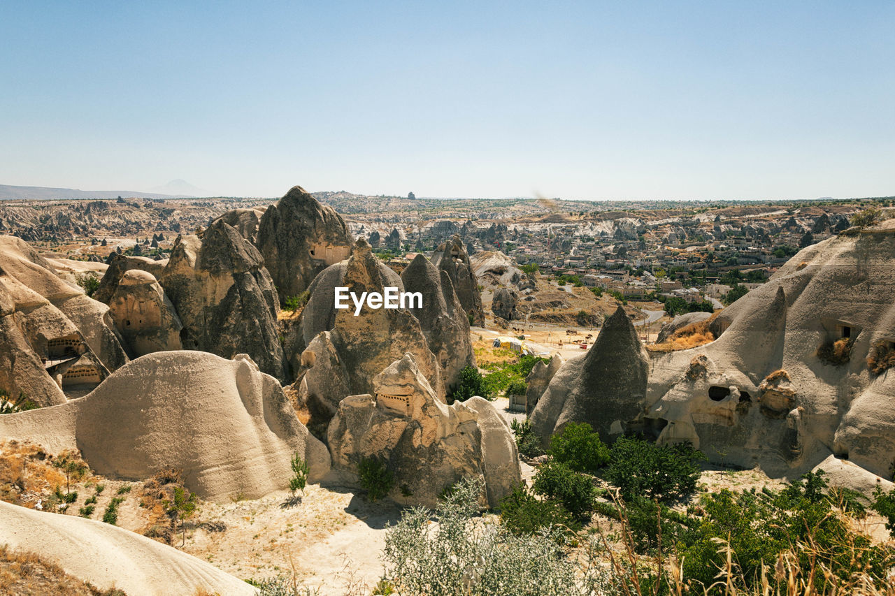 Aerial view of rock formations against sky