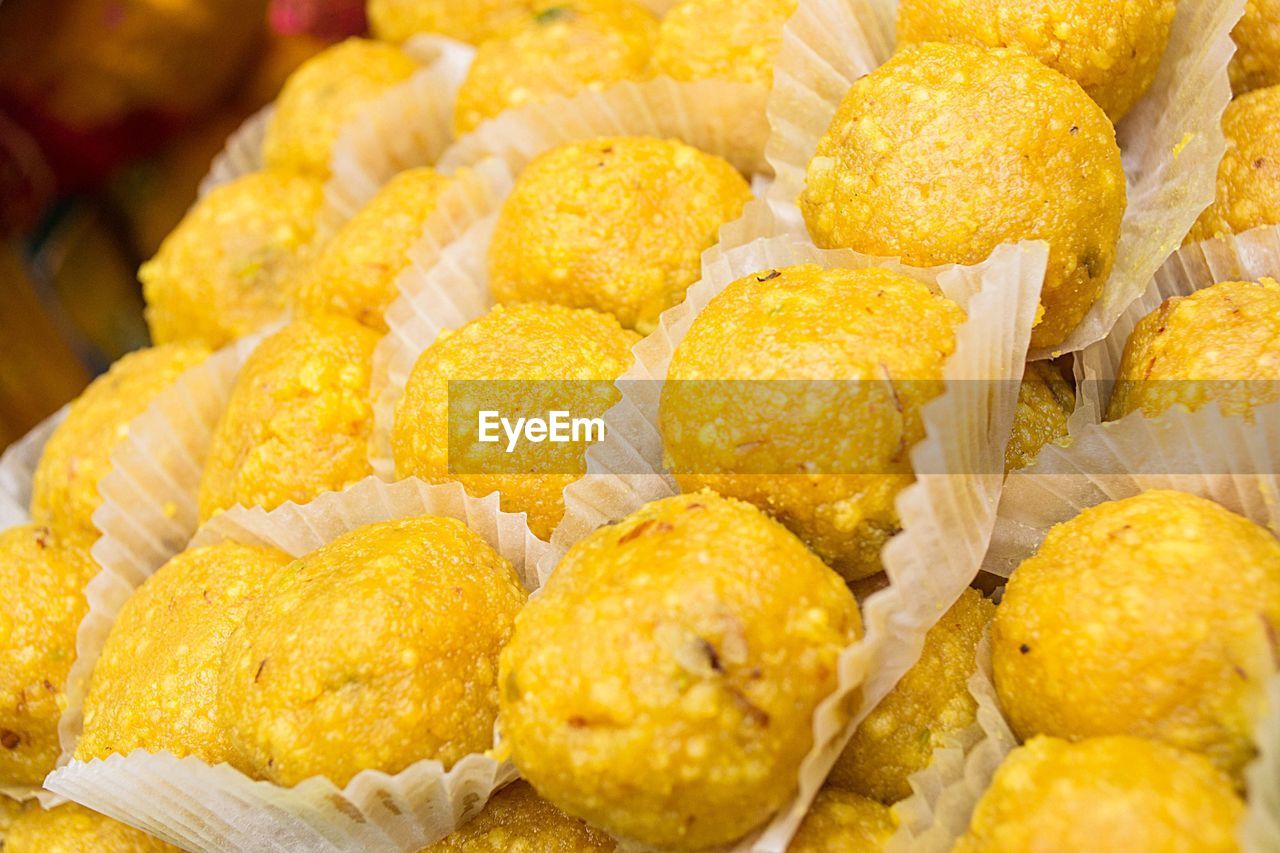 Close-up of laddoos for sale