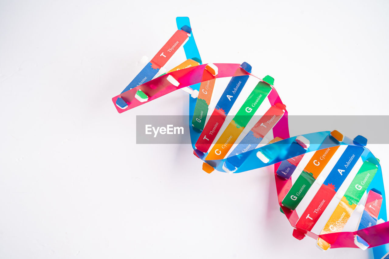 high angle view of multi colored toys against white background