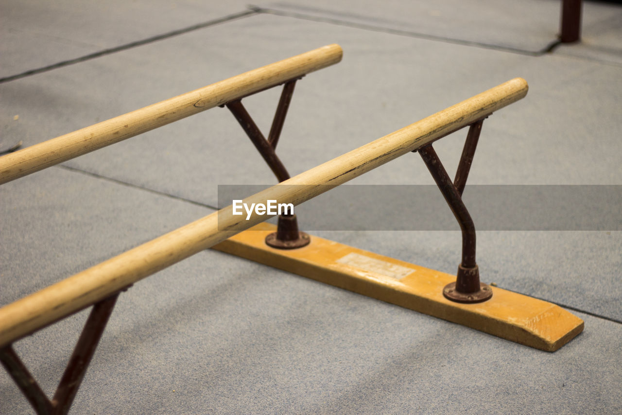 Close-up of parallel bars at gym