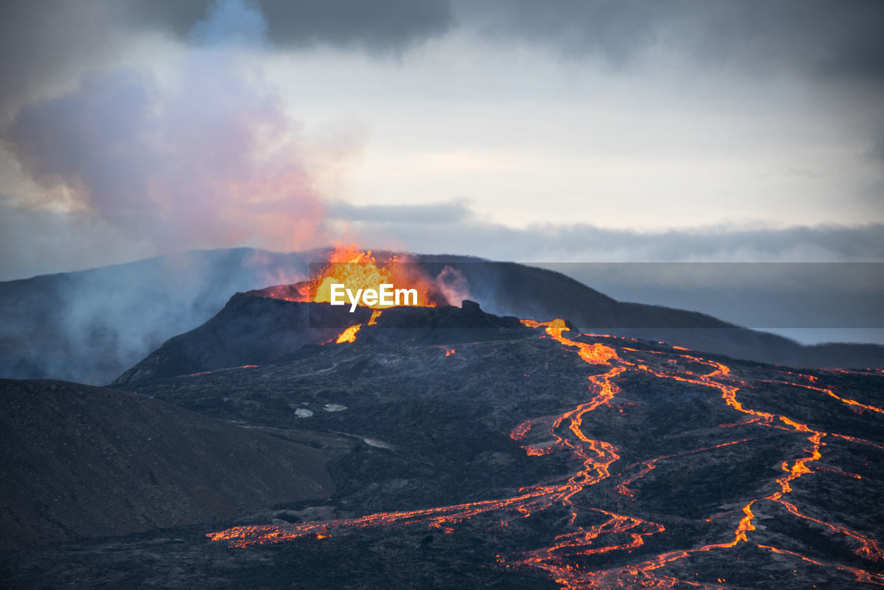 Scenic view of mountains during sunset