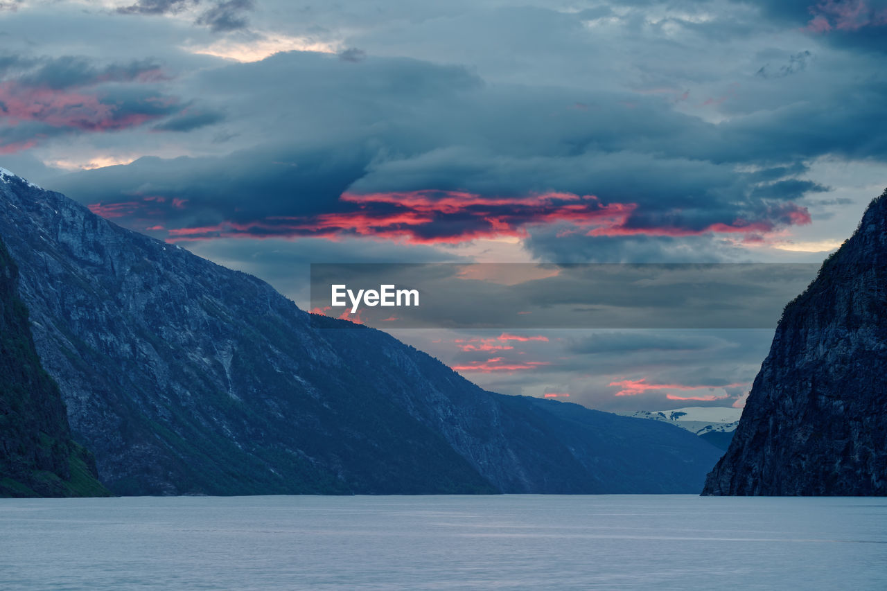 Norway, view over a part of the south fjord in the evening shortly after sunset