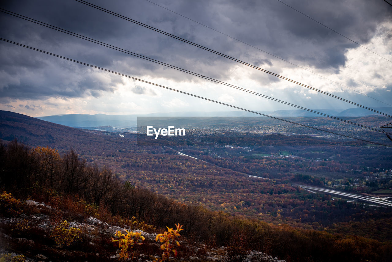 AERIAL VIEW OF LANDSCAPE AND MOUNTAINS AGAINST SKY