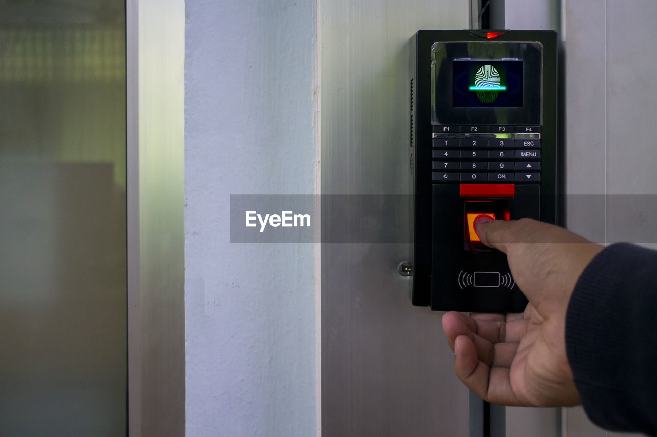 Fingerprint scanner to open security door or authentication system before use