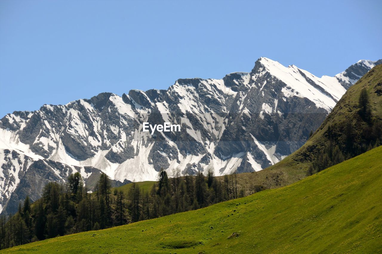 Scenic view of swiss alps against clear sky