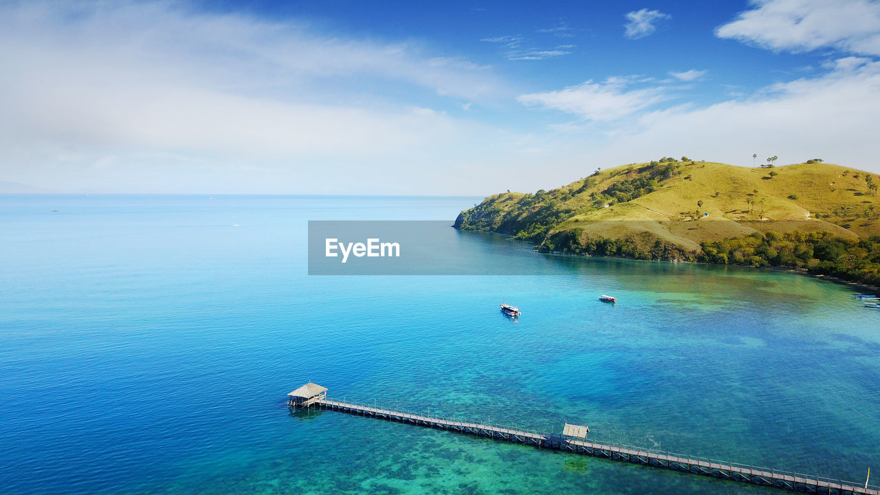 Aerial view of pier in sea