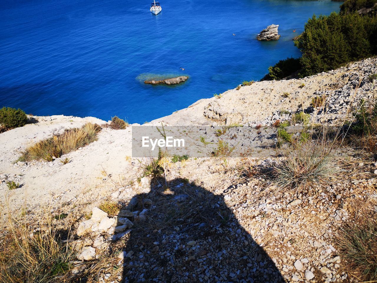 High angle view of rocks on beach