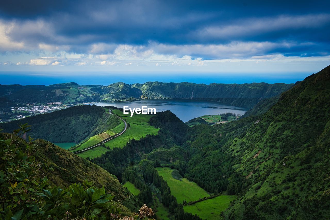 Crater lakes in scenic landscape 