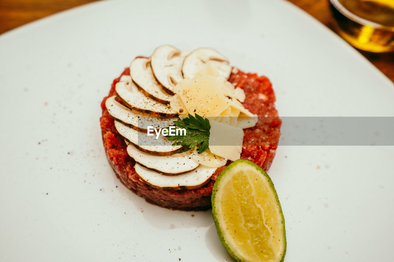 Close-up of breakfast served on table