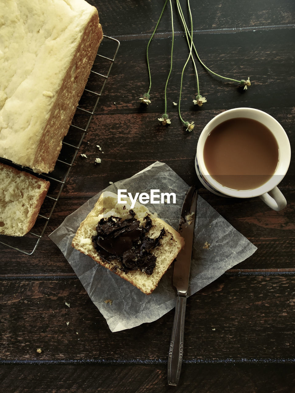 High angle view of breakfast on table