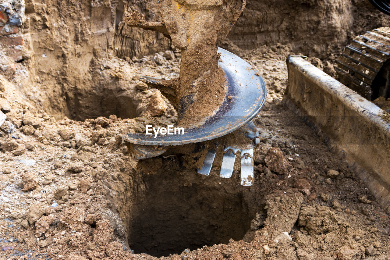 Hydraulic bore pile rig machine at the construction in the foundations.