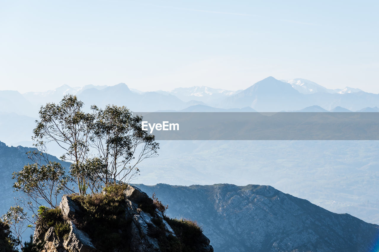 Scenic view of mountains against clear sky