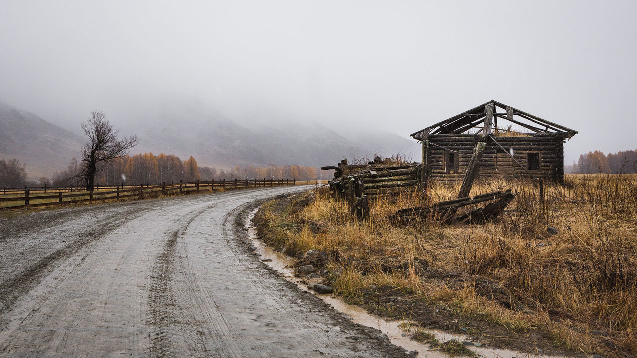 Road in field against sky during winter