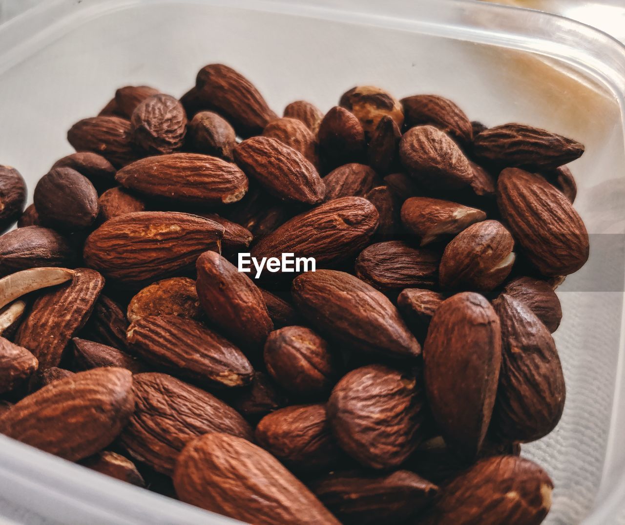 High angle view of almonds on table