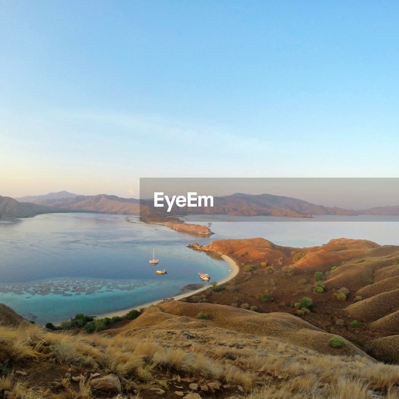 High angle view of lake against sky at komodo national park