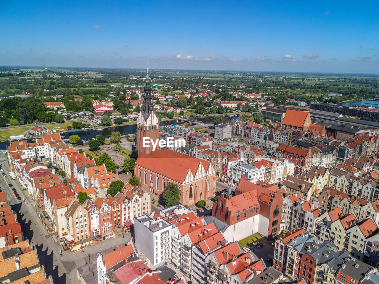 Aerial view of the old town in elblag, poland