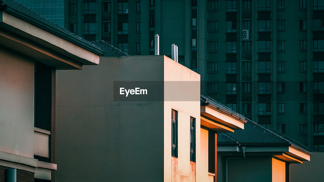 Low angle view of modern buildings in city