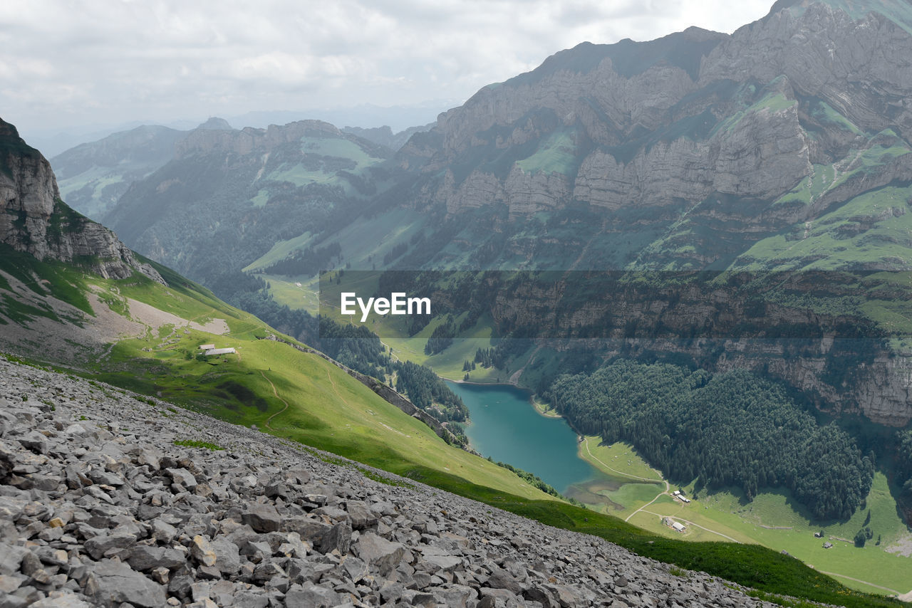 Scenic view of landscape and mountains against sky