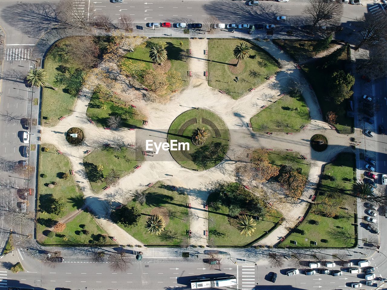 High angle view of field in park