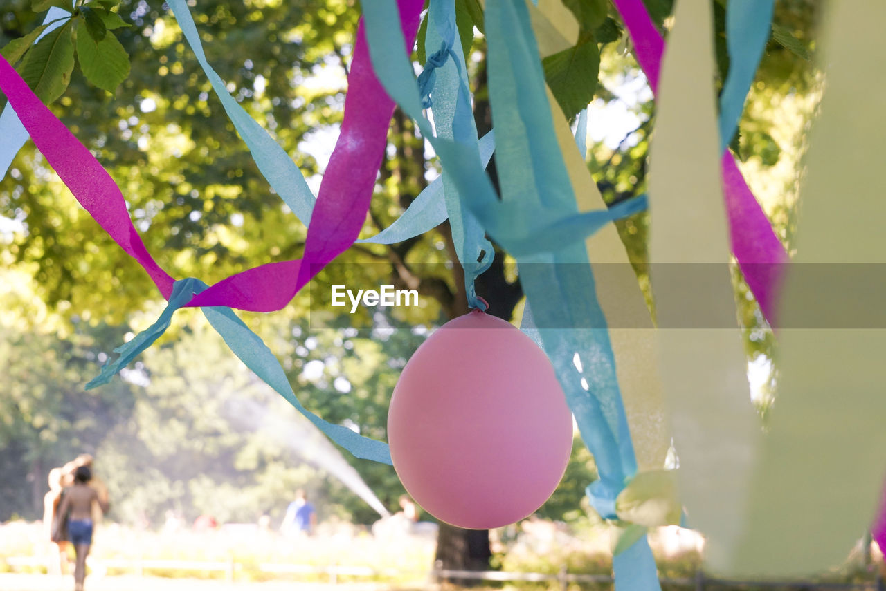 Balloon with colorful ribbons at park