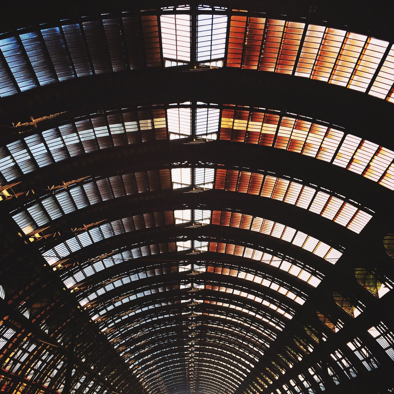 Low angle view of railway station ceiling