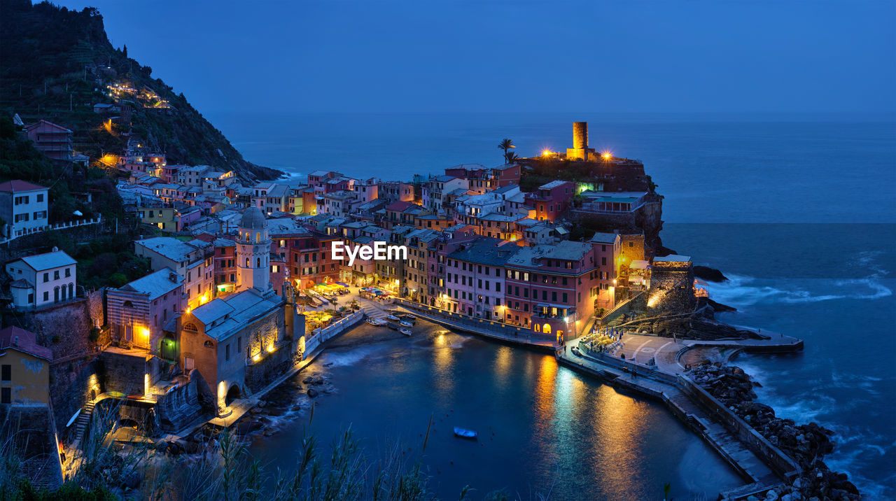 Vernazza village illuminated in the night, cinque terre, liguria, italy