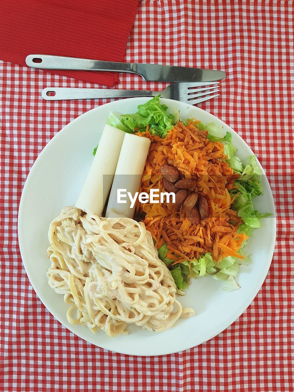 HIGH ANGLE VIEW OF FOOD IN PLATE