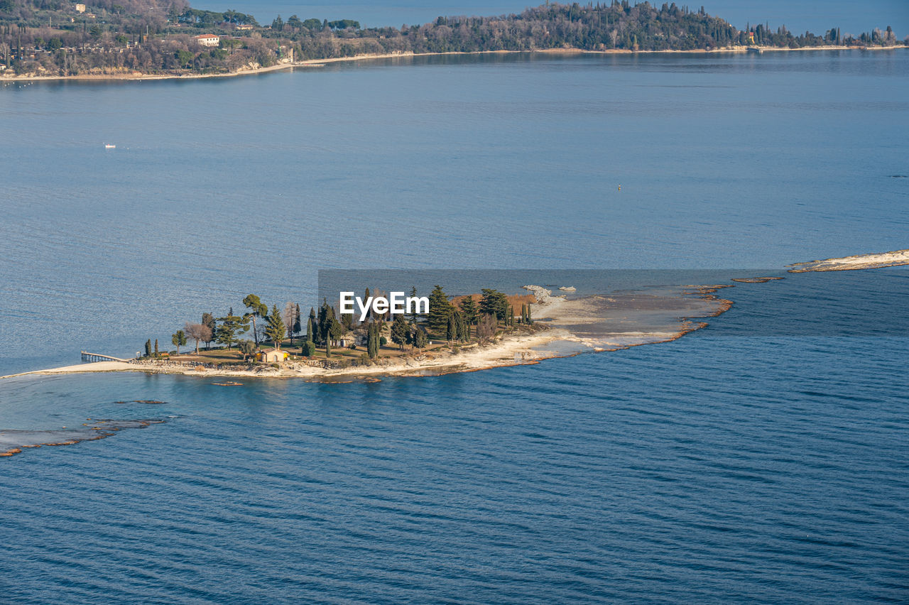 Aerial view of the rabbit island in the lake garda