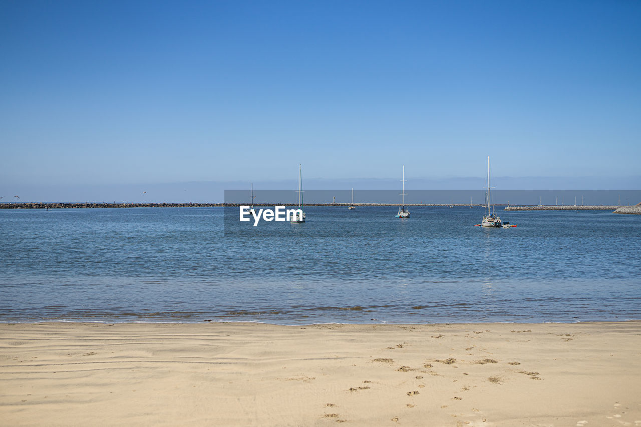 Scenic view of sea against clear blue sky